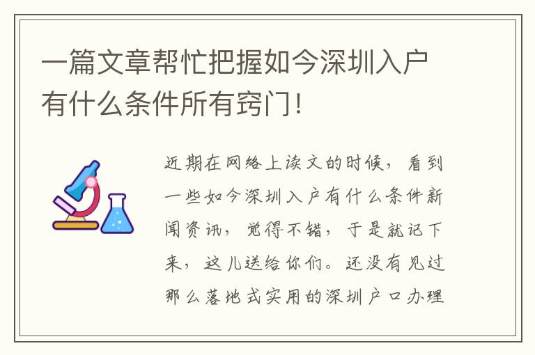 一篇文章幫忙把握如今深圳入戶有什么條件所有竅門！