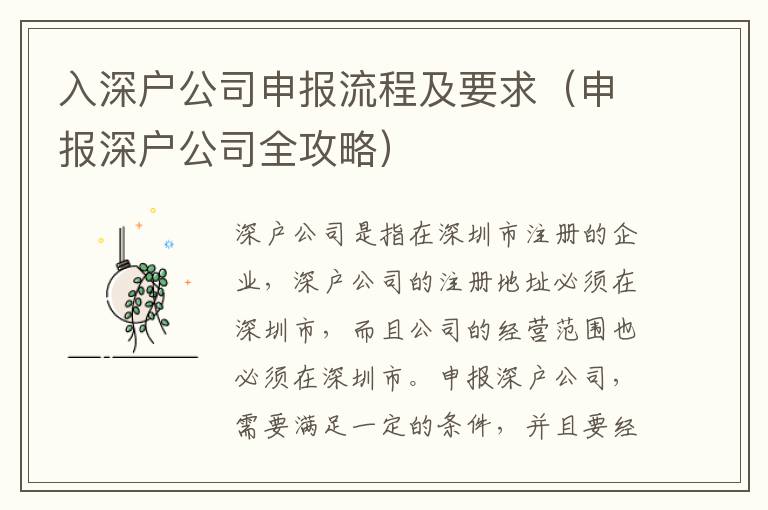 入深戶公司申報(bào)流程及要求（申報(bào)深戶公司全攻略）