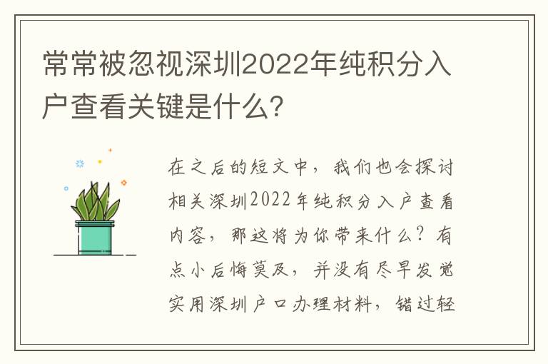 常常被忽視深圳2022年純積分入戶查看關(guān)鍵是什么？
