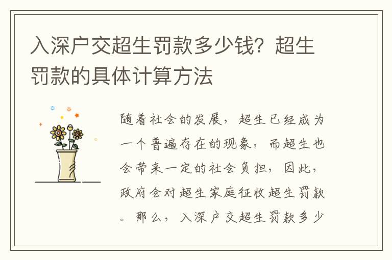 入深戶交超生罰款多少錢？超生罰款的具體計(jì)算方法