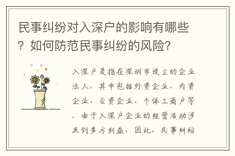 民事糾紛對入深戶的影響有哪些？如何防范民事糾紛的風險？