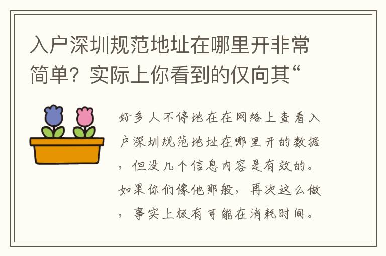 入戶深圳規(guī)范地址在哪里開非常簡單？實(shí)際上你看到的僅向其“前臺接待”