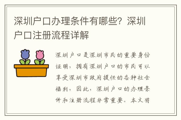 深圳戶口辦理條件有哪些？深圳戶口注冊流程詳解