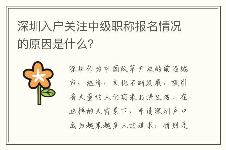 深圳入戶關(guān)注中級職稱報名情況的原因是什么？