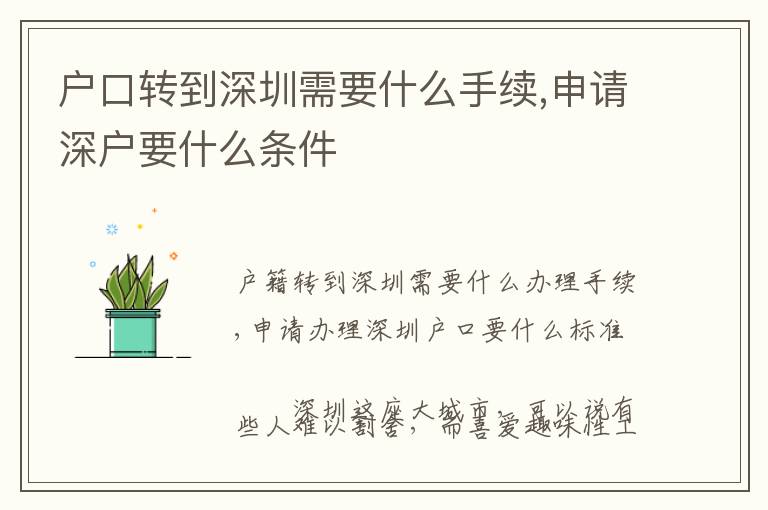 戶口轉(zhuǎn)到深圳需要什么手續(xù),申請深戶要什么條件