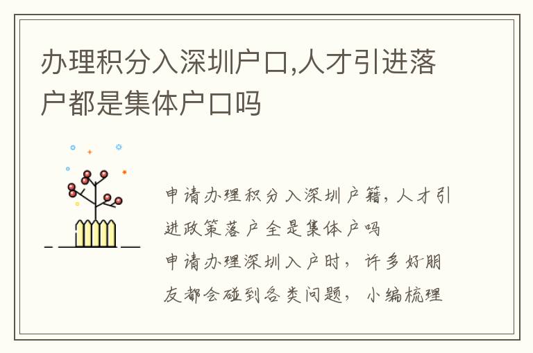 辦理積分入深圳戶口,人才引進(jìn)落戶都是集體戶口嗎