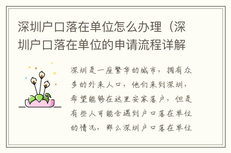 深圳戶口落在單位怎么辦理（深圳戶口落在單位的申請(qǐng)流程詳解）