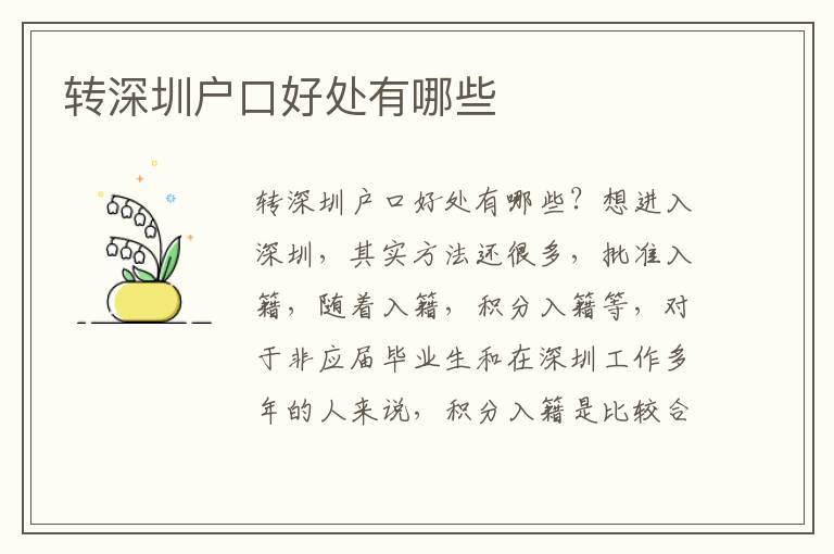 轉(zhuǎn)深圳戶口好處有哪些