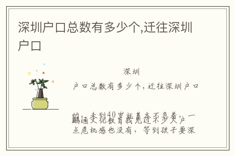 深圳戶口總數(shù)有多少個,遷往深圳戶口