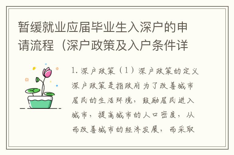 暫緩就業(yè)應屆畢業(yè)生入深戶的申請流程（深戶政策及入戶條件詳解）