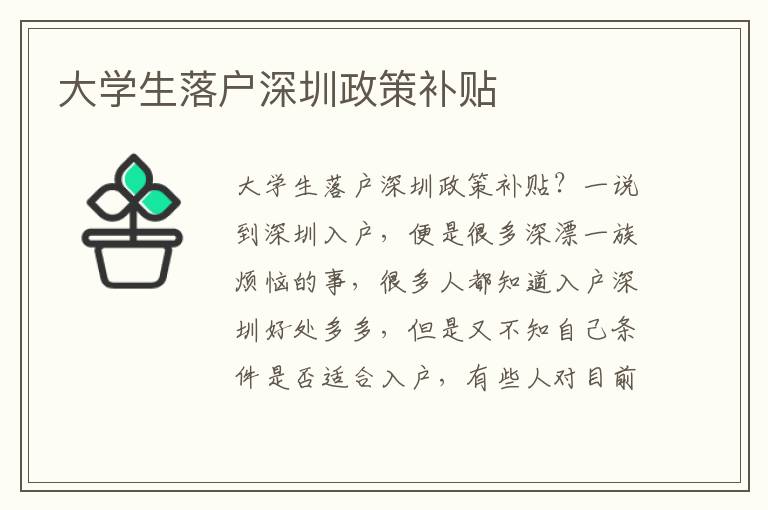 大學(xué)生落戶深圳政策補貼