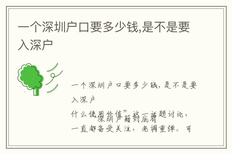 一個深圳戶口要多少錢,是不是要入深戶