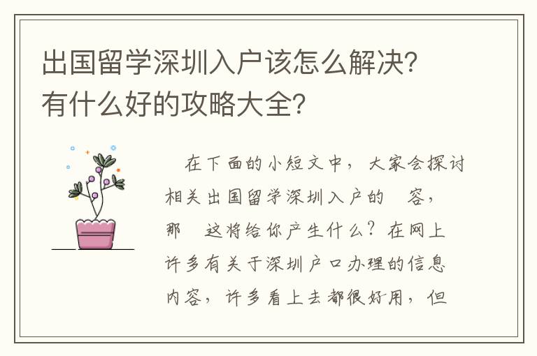 出國留學(xué)深圳入戶該怎么解決？有什么好的攻略大全？