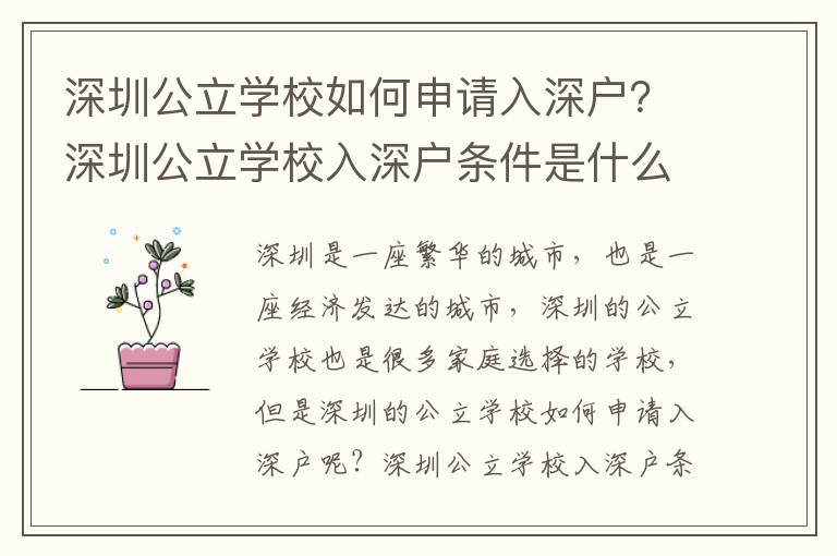 深圳公立學(xué)校如何申請(qǐng)入深戶？深圳公立學(xué)校入深戶條件是什么？