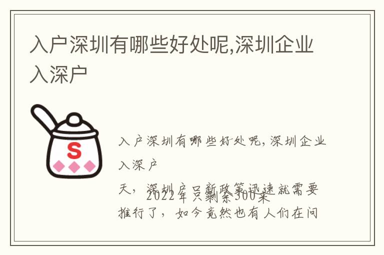 入戶深圳有哪些好處呢,深圳企業(yè)入深戶