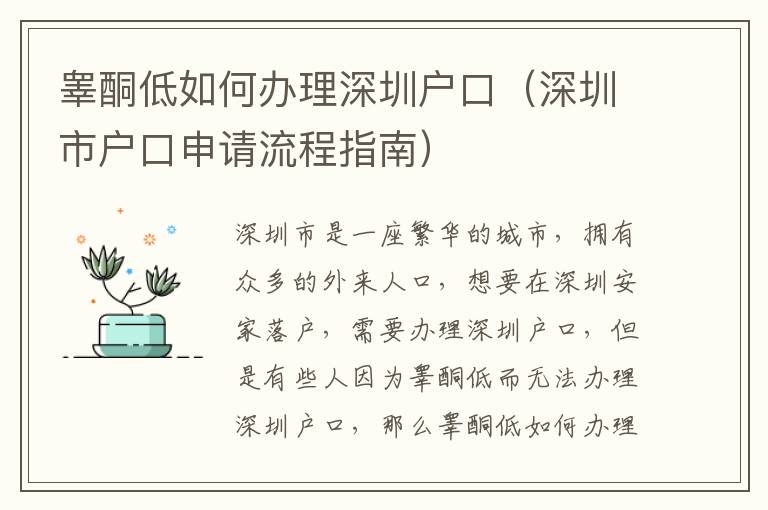 睪酮低如何辦理深圳戶口（深圳市戶口申請(qǐng)流程指南）