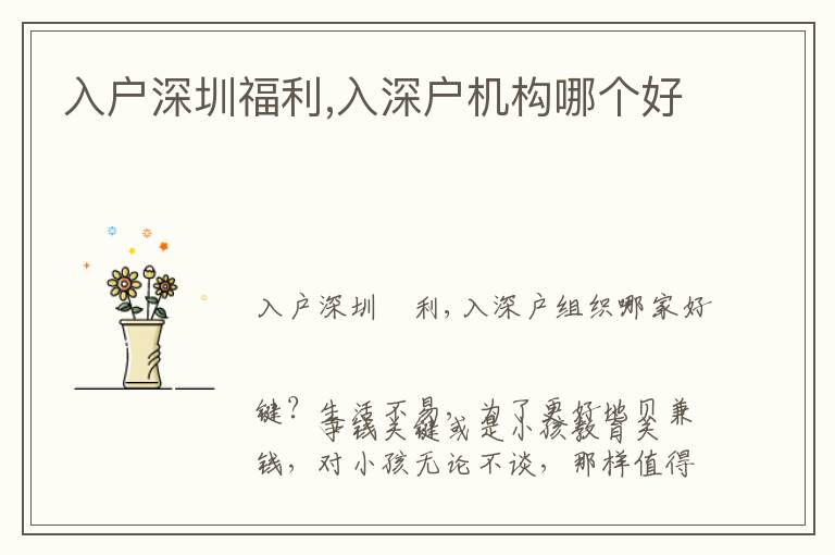 入戶深圳福利,入深戶機構(gòu)哪個好