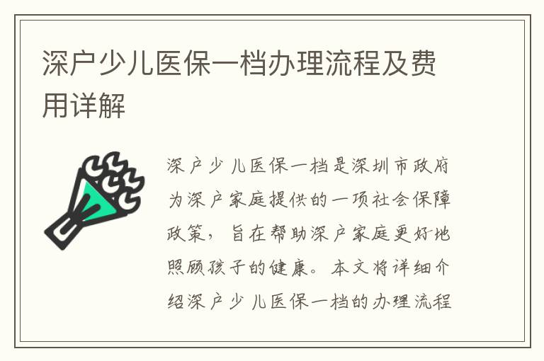 深戶少兒醫(yī)保一檔辦理流程及費(fèi)用詳解