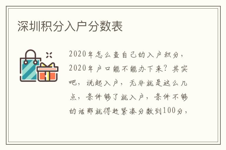 深圳積分入戶分數表