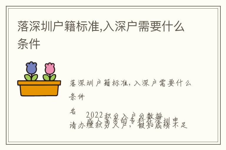 落深圳戶籍標(biāo)準(zhǔn),入深戶需要什么條件