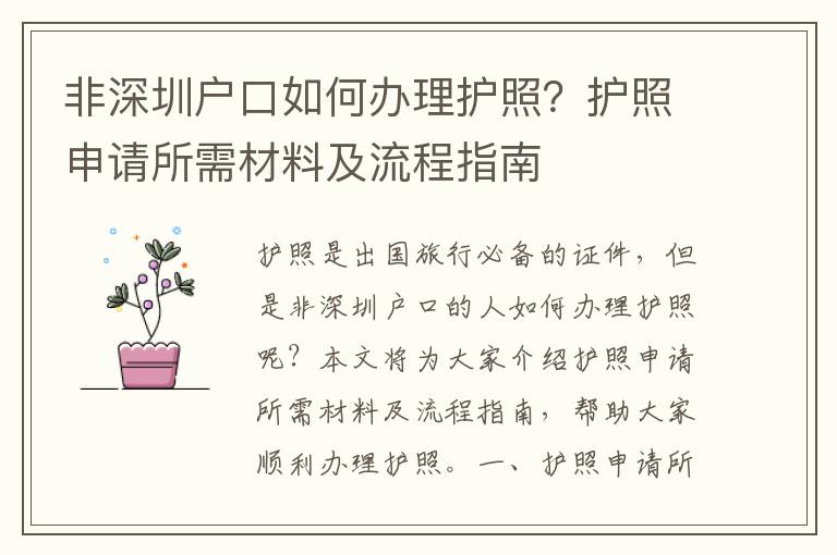 非深圳戶口如何辦理護照？護照申請所需材料及流程指南