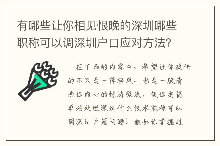 有哪些讓你相見恨晚的深圳哪些職稱可以調(diào)深圳戶口應(yīng)對方法？