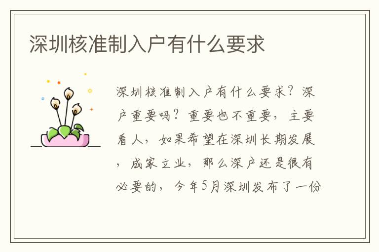 深圳核準(zhǔn)制入戶有什么要求