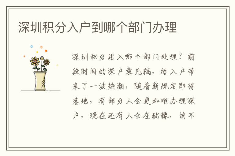 深圳積分入戶到哪個(gè)部門(mén)辦理