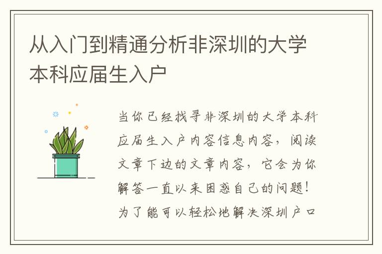 從入門到精通分析非深圳的大學(xué)本科應(yīng)屆生入戶