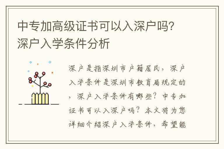 中專加高級證書可以入深戶嗎？深戶入學(xué)條件分析