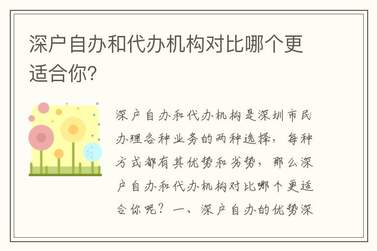 深戶自辦和代辦機(jī)構(gòu)對(duì)比哪個(gè)更適合你？