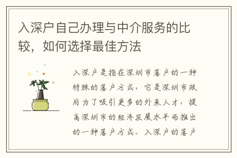 入深戶自己辦理與中介服務(wù)的比較，如何選擇最佳方法