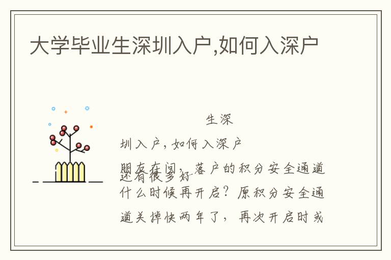 大學(xué)畢業(yè)生深圳入戶,如何入深戶